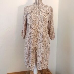 Ruby Rd Linen Blend Snakeskin Print Shirt Dress w Roll Tab Sleeves Size 6